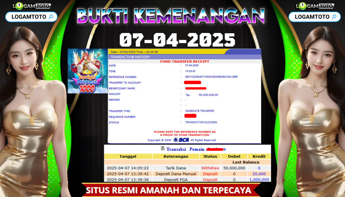 SELAMAT KEPADA MEMBER SETIA LOGAMTOTO BERHASIL JACKPOT DI PERMAINAN SLOT STARLIGHT PRINCESS