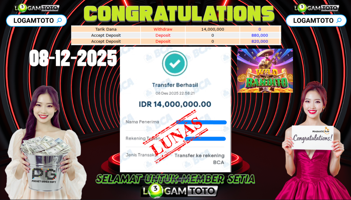 SELAMAT KEPADA MEMBER SETIA LOGAMTOTO BERHASIL JACKPOT DI PERMAINAN WILD BANDITO
