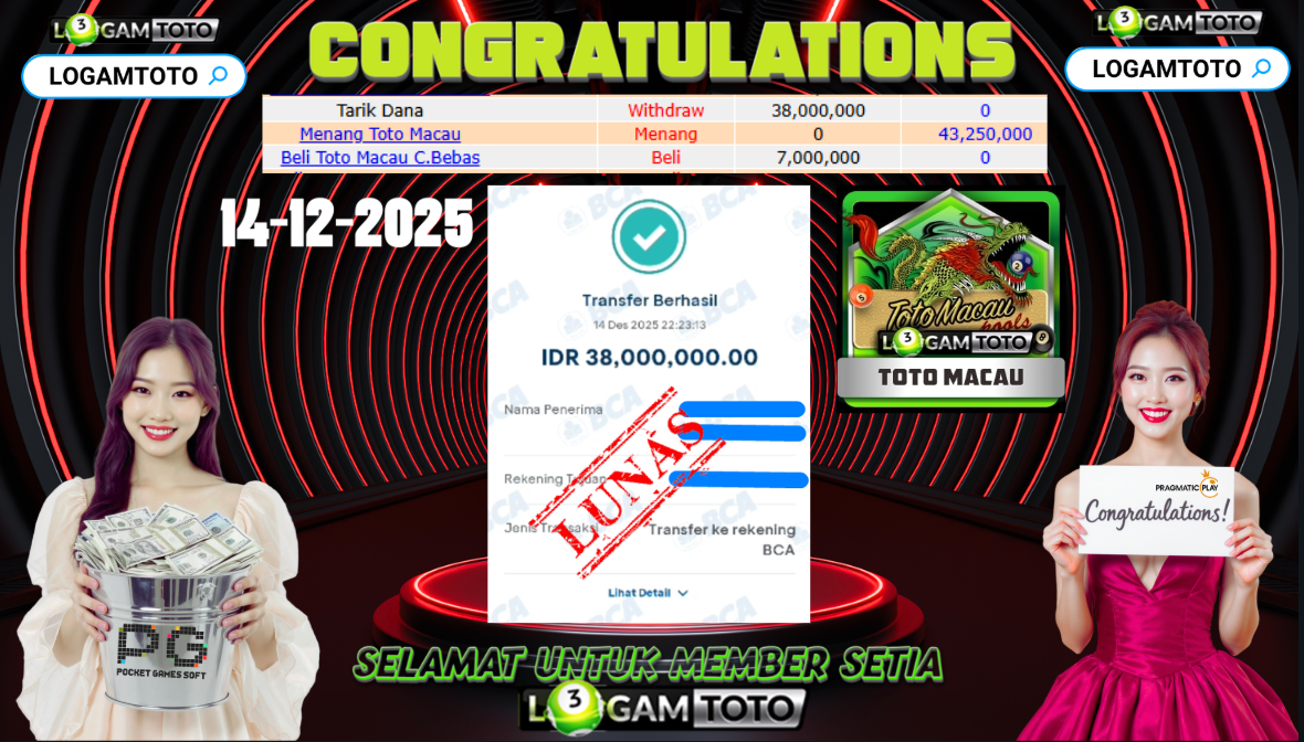 SELAMAT KEPADA MEMBER SETIA LOGAMTOTO BERHASIL JACKPOT DI TOGEL TOTO MACAU