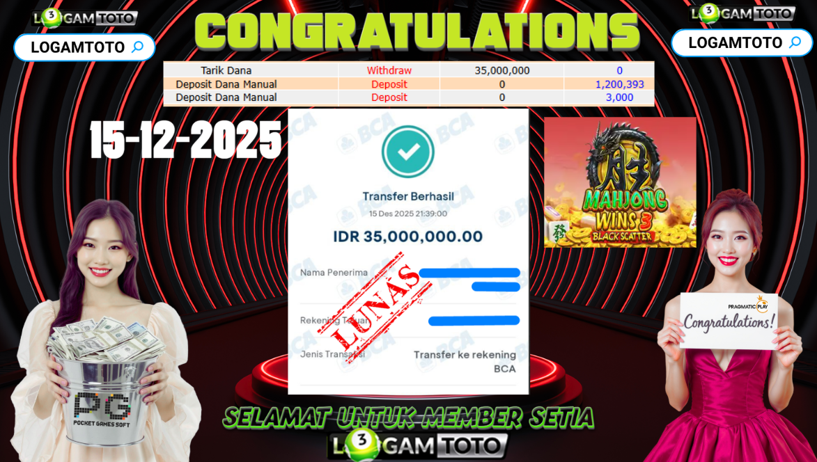SELAMAT KEPADA MEMBER SETIA LOGAMTOTO BERHASIL JACKPOT DI PERMAINAN SLOT MAHJONG WINS 3 BLACK SCATTER