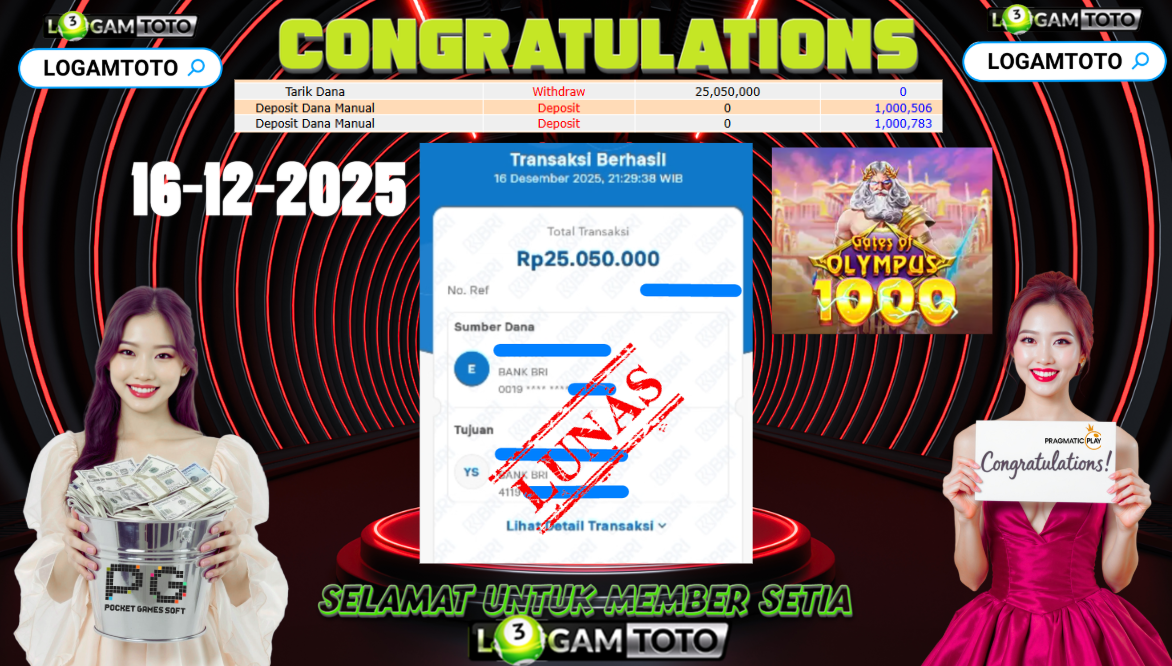 SELAMAT KEPADA MEMBER SETIA LOGAMTOTO BERHASIL JACKPOT DI PERMAINAN SLOT GATES OLYMPUS 1000