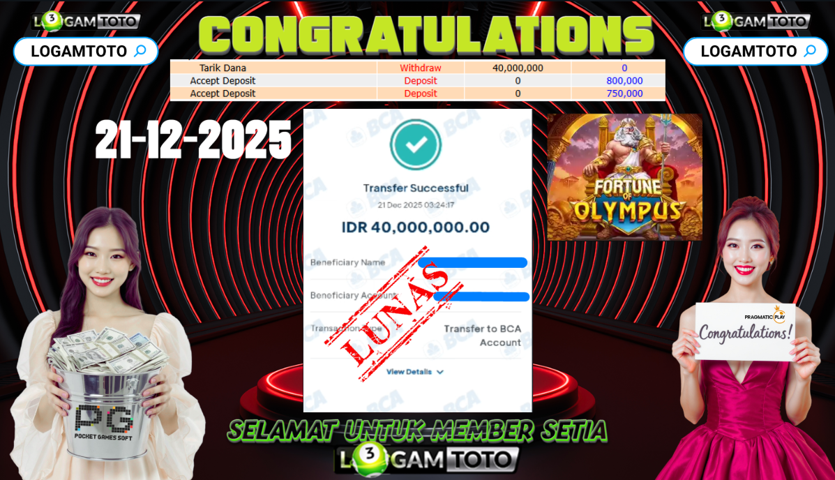 SELAMAT KEPADA MEMBER SETIA LOGAMTOTO BERHASIL JACKPOT DI PERMAINAN SLOT FORTUNE OF OLYMPUS