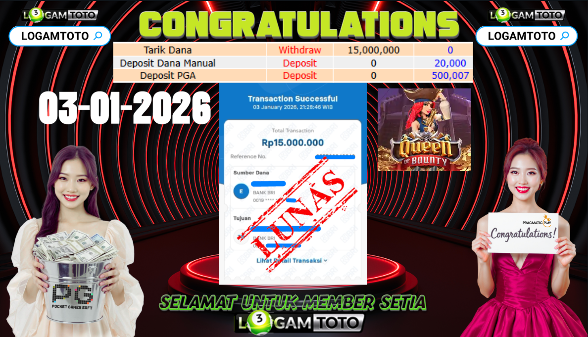 SELAMAT KEPADA MEMBER SETIA LOGAMTOTO BERHASIL JACKPOT DI SLOT QUEEN OF BOUNTY