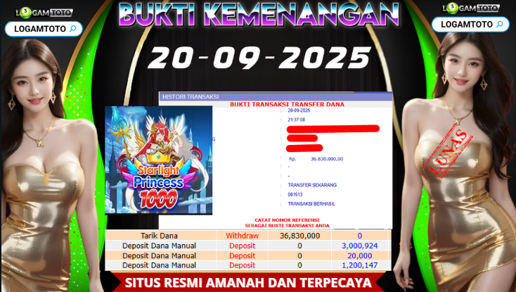 SELAMAT KEPADA MEMBER SETIA LOGAMTOTO BERHASIL JACKPOT DI PERMAINAN SLOT  STARLIGHT PRINCESS 1000