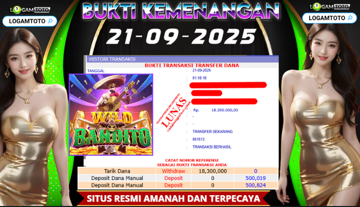 SELAMAT KEPADA MEMBER SETIA LOGAMTOTO BERHASIL JACKPOT DI PERMAINAN SLOT WILD BANDITO
