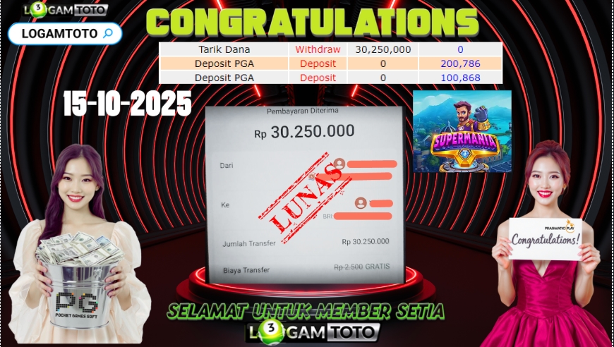 SELAMAT KEPADA MEMBER SETIA LOGAMTOTO BERHASIL JACKPOT DI PERMAINAN SLOT SUPERMANIA