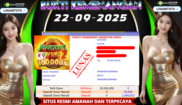 SELAMAT KEPADA MEMBER SETIA LOGAMTOTO BERHASIL JACKPOT DI PERMAINAN SLOT MAHJONG WINS 2 100,000