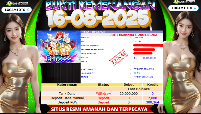SELAMAT KEPADA MEMBER SETIA LOGAMTOTO BERHASIL JACKPOT DI PERMAINAN SLOT STARLIGHT PRINCESS
