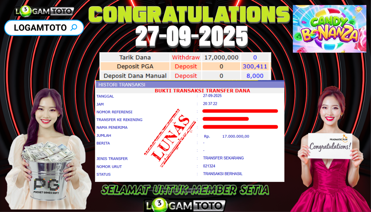 SELAMAT KEPADA MEMBER SETIA LOGAMTOTO BERHASIL JACKPOT DI PERMAINAN SLOT CANDY BONANZA