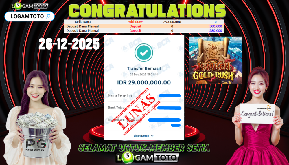 SELAMAT KEPADA MEMBER SETIA LOGAMTOTO BERHASIL JACKPOT DI PERMAINAN SLOT KRAKEN GOLD RUSH