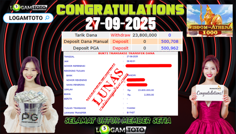 SELAMAT KEPADA MEMBER SETIA LOGAMTOTO BERHASIL JACKPOT DI PERMAINAN SLOT WISDOM OF ATHENA 1000