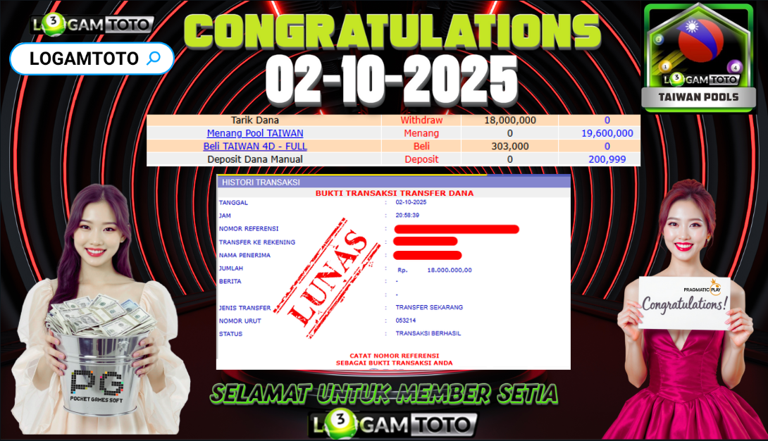 SELAMAT KEPADA MEMBER SETIA LOGAMTOTO BERHASIL JACKPOT DI TOGEL TAIWAN POOLS