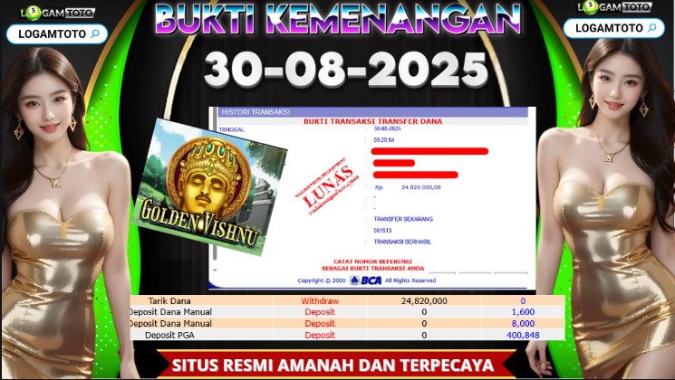 SELAMAT KEPADA MEMBER SETIA LOGAMTOTO BERHASIL JACKPOT DI PERMAINAN SLOT GOLDEN VISHNU
