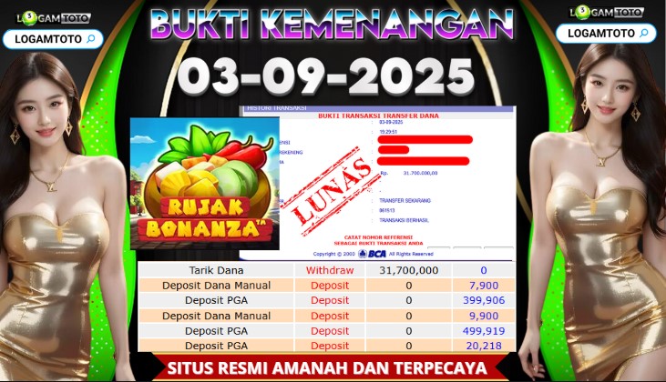 SELAMAT KEPADA MEMBER SETIA LOGAMTOTO BERHASIL JACKPOT DI PERMAINAN SLOT RUJAK BONANZA
