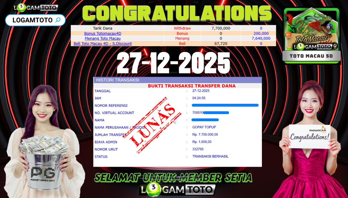 SELAMAT KEPADA MEMBER SETIA LOGAMTOTO BERHASIL JACKPOT DI TOGEL TOTO MACAU