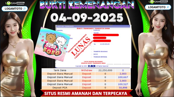 SELAMAT KEPADA MEMBER SETIA LOGAMTOTO BERHASIL JACKPOT DI PERMAINAN SLOT SUSU & KOKO