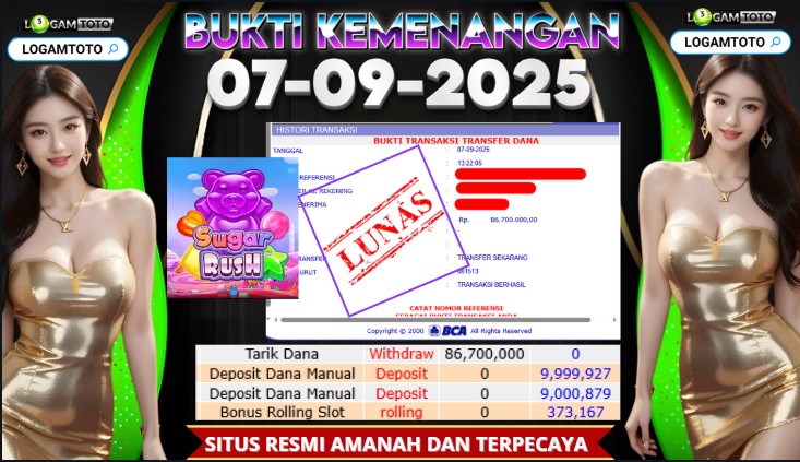 SELAMAT KEPADA MEMBER SETIA LOGAMTOTO BERHASIL JACKPOT DI PERMAINAN SLOT SUGAR RUSH 