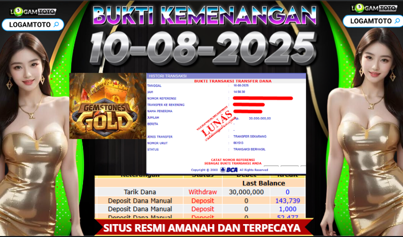 SELAMAT KEPADA MEMBER SETIA LOGAMTOTO BERHASIL JACKPOT DI PERMAINAN SLOT GEMSTONE GOLD