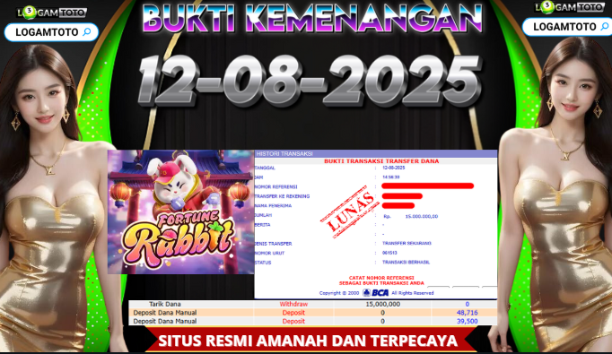 SELAMAT KEPADA MEMBER SETIA LOGAMTOTO BERHASIL JACKPOT DI PERMAINAN SLOT FORTUNE RABBIT