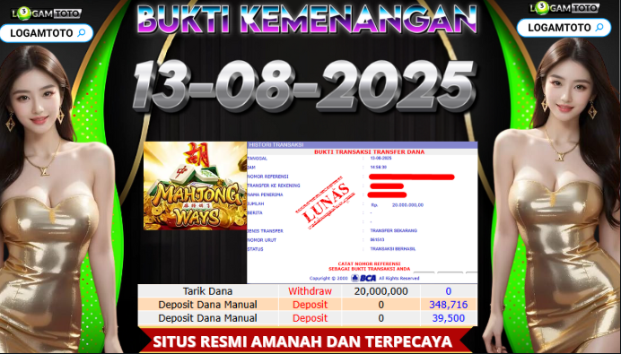 SELAMAT KEPADA MEMBER SETIA LOGAMTOTO BERHASIL JACKPOT DI PERMAINAN SLOT MAHJONG WAYS