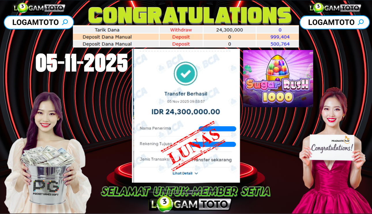 SELAMAT KEPADA MEMBER SETIA LOGAMTOTO BERHASIL JACKPOT DI PERMAINAN SLOT SUGAR RUSH 1000