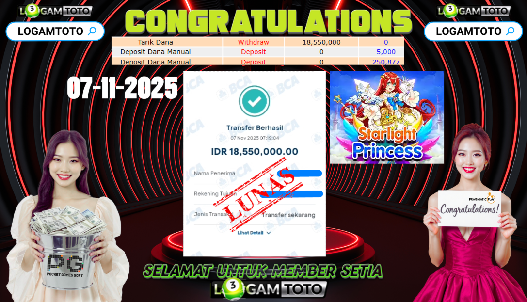 SELAMAT KEPADA MEMBER SETIA LOGAMTOTO BERHASIL JACKPOT DI PERMAINAN SLOT STARLIGHT PRINCESS