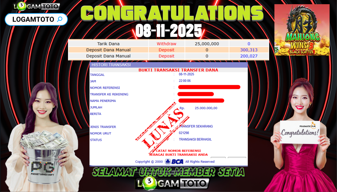 SELAMAT KEPADA MEMBER SETIA LOGAMTOTO BERHASIL JACKPOT DI PERMAINAN SLOT MAHJONG WINS 3 BLACK SCATTER