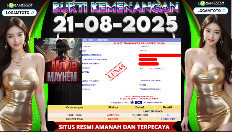 SELAMAT KEPADA MEMBER SETIA LOGAMTOTO BERHASIL JACKPOT DI PERMAINAN SLOT MAFIA MAHYEM