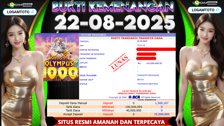 SELAMAT KEPADA MEMBER SETIA LOGAMTOTO BERHASIL JACKPOT DI PERMAINAN SLOT GATE OF OLYMPUS 1000