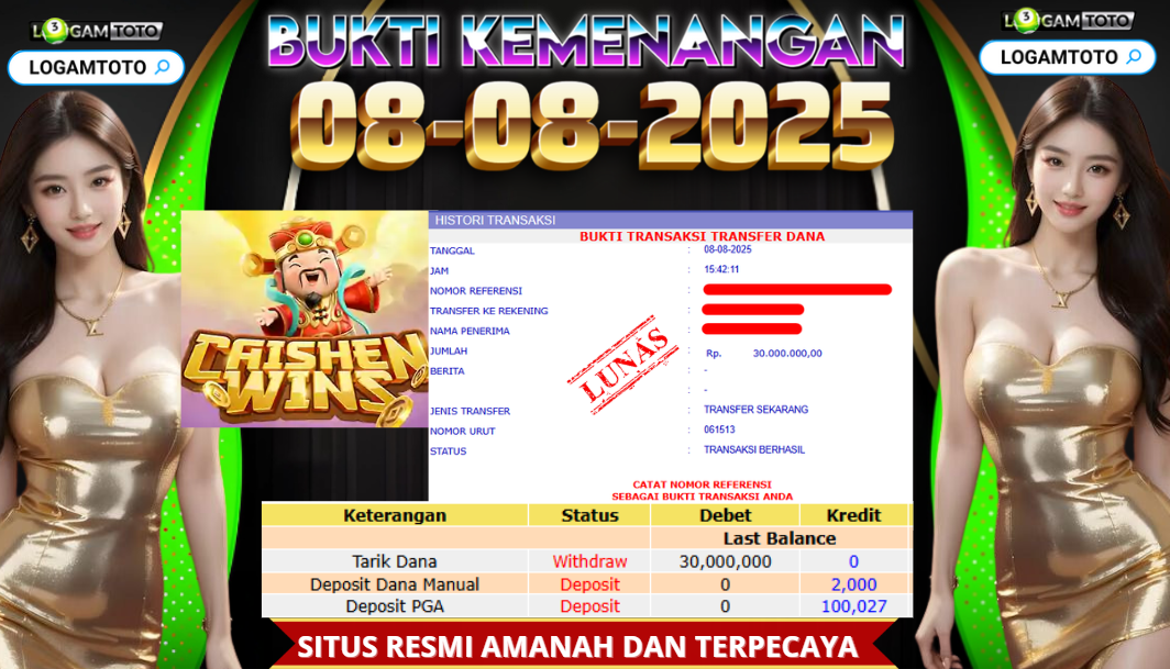 SELAMAT KEPADA MEMBER SETIA LOGAMTOTO BERHASIL JACKPOT DI PERMAINAN SLOT CHAISEN WINS