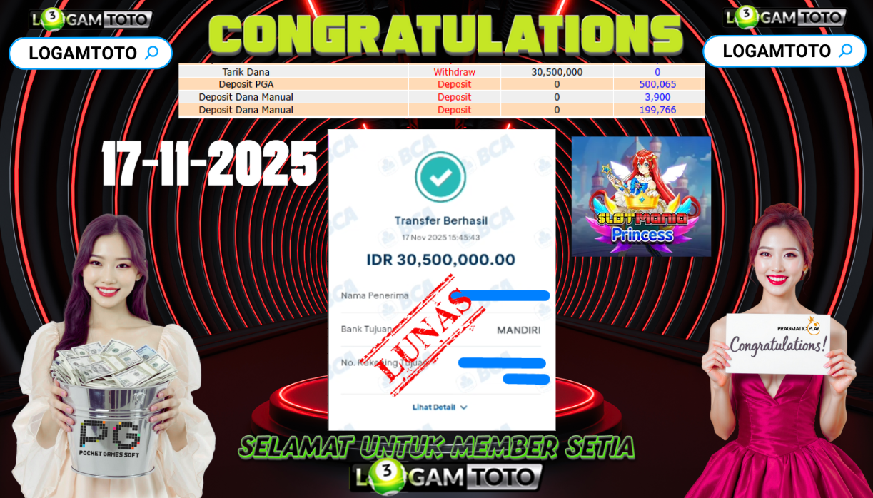 SELAMAT KEPADA MEMBER SETIA LOGAMTOTO BERHASIL JACKPOT DI PERMAINAN SLOT MANIA PRINCESS