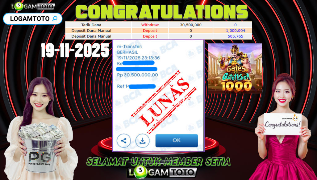 SELAMAT KEPADA MEMBER SETIA LOGAMTOTO BERHASIL JACKPOT DI PERMAINAN SLOT GATES OF GATOT KACA 1000