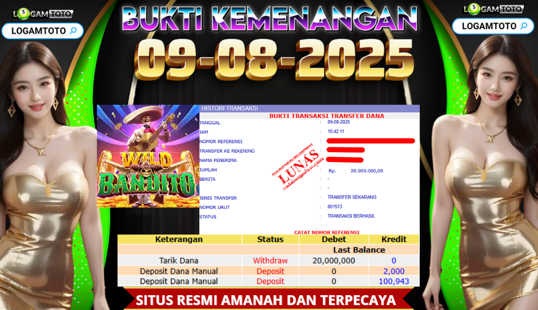 SELAMAT KEPADA MEMBER SETIA LOGAMTOTO BERHASIL JACKPOT DI PERMAINAN SLOT WILD BANDITO