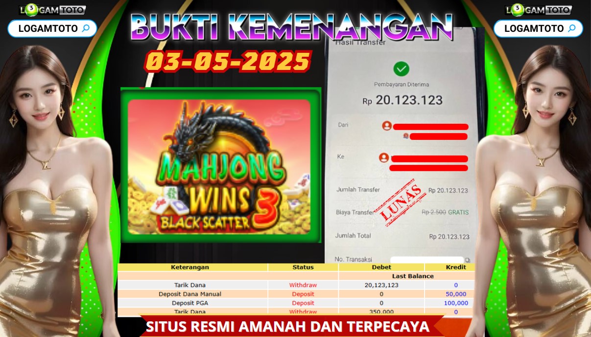SELAMAT KEPADA MEMBER SETIA LOGAMTOTO TELAH JACKPOT DI PERMAINAN MAHJONG WINS 3
