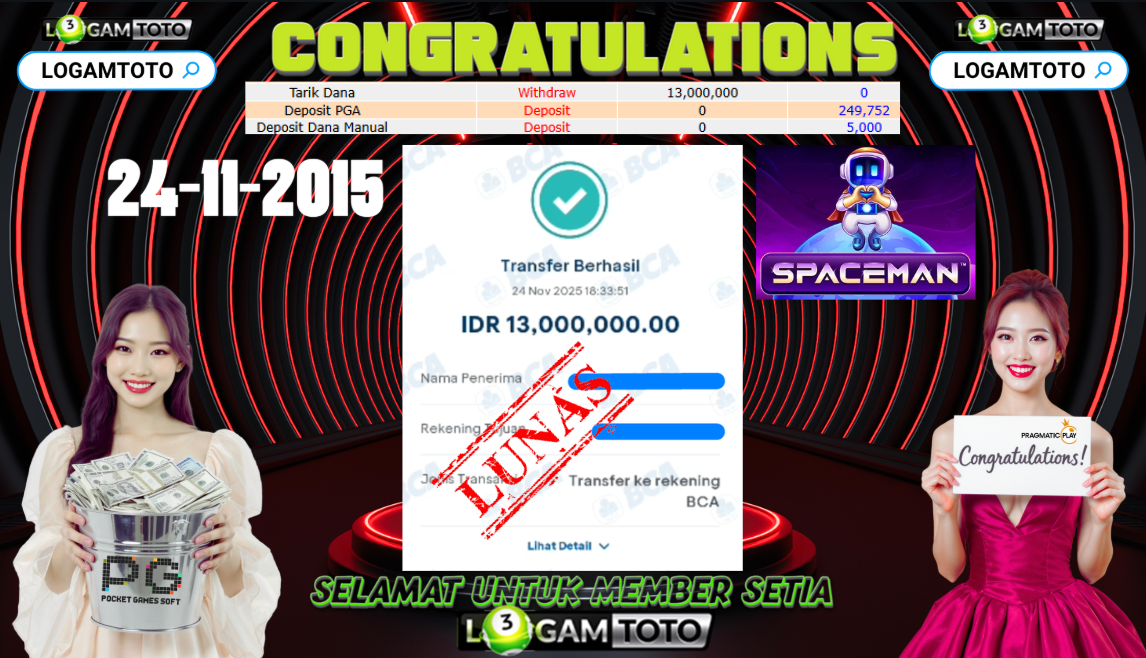 SELAMAT KEPADA MEMBER SETIA LOGAMTOTO BERHASIL JACKPOT DI PERMAINAN SLOT SPACEMAN