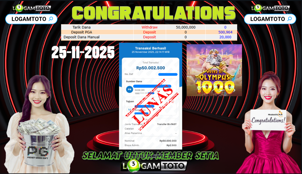 SELAMAT KEPADA MEMBER SETIA LOGAMTOTO BERHASIL JACKPOT DI PERMAINAN SLOT GATES OLYMPUS 1000