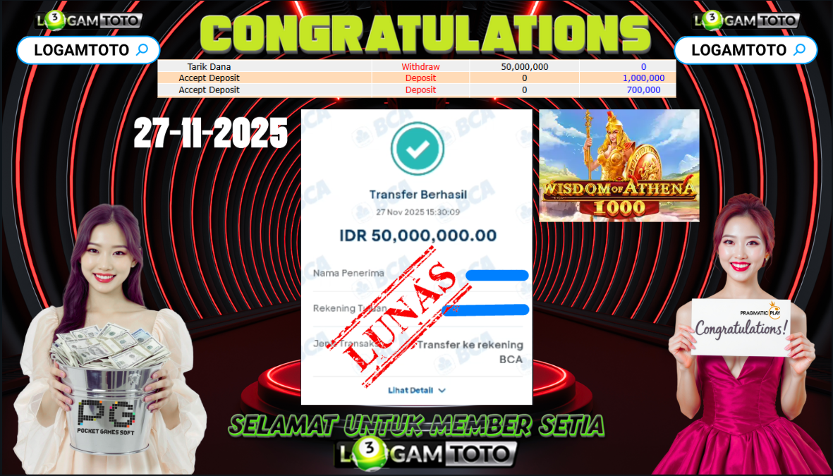 SELAMAT KEPADA MEMBER SETIA LOGAMTOTO BERHASIL JACKPOT DI PERMAINAN SLOT WISDOM OF ATHENA 1000