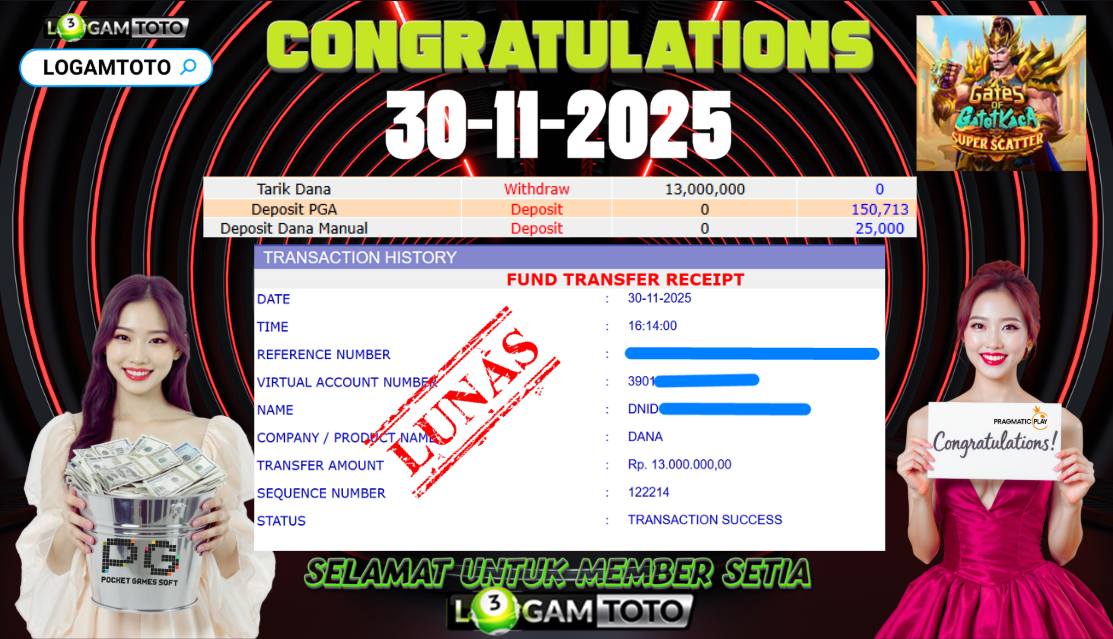 SELAMAT KEPADA MEMBER SETIA LOGAMTOTO BERHASIL JACKPOT DI PERMAINAN SLOT GATES OF GATOTKACA SUPER SCATTER